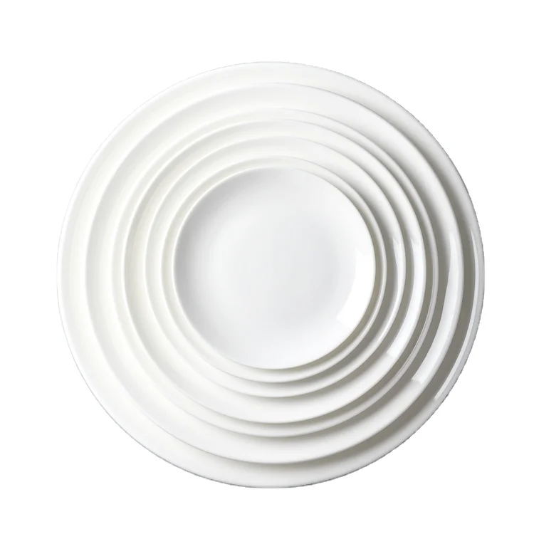 

Hot sell 5-16 inch hotel diner plate set porcelain cheap ceramic plate Round Ceramic Charger Plate, Pure white