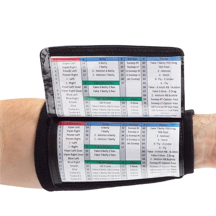 

Men Three Playsheet QB wrist playbook wristband Heavy Duty football wristbands, Customized color