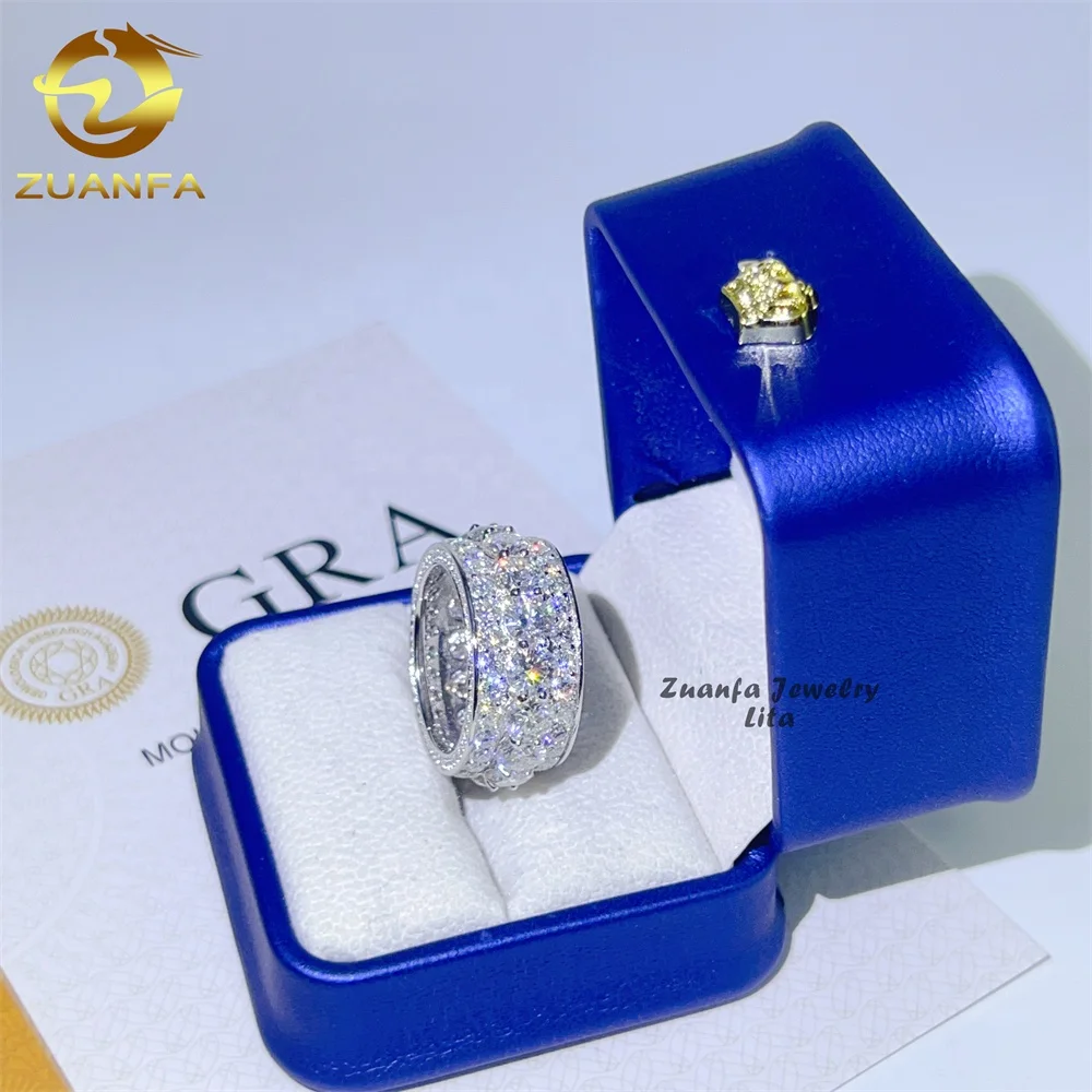 

Pass diamond tester mens ring 925 silver white gold moissanite eternity iced out hip hop rings