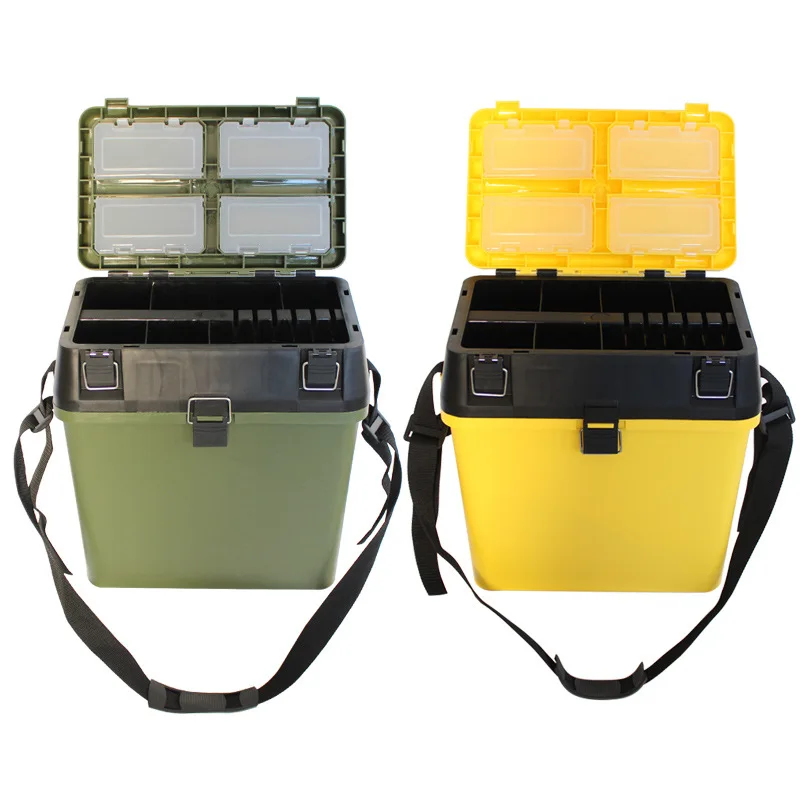 

Wholesale outdoor yellow green can sit back plastic fishing toolbox