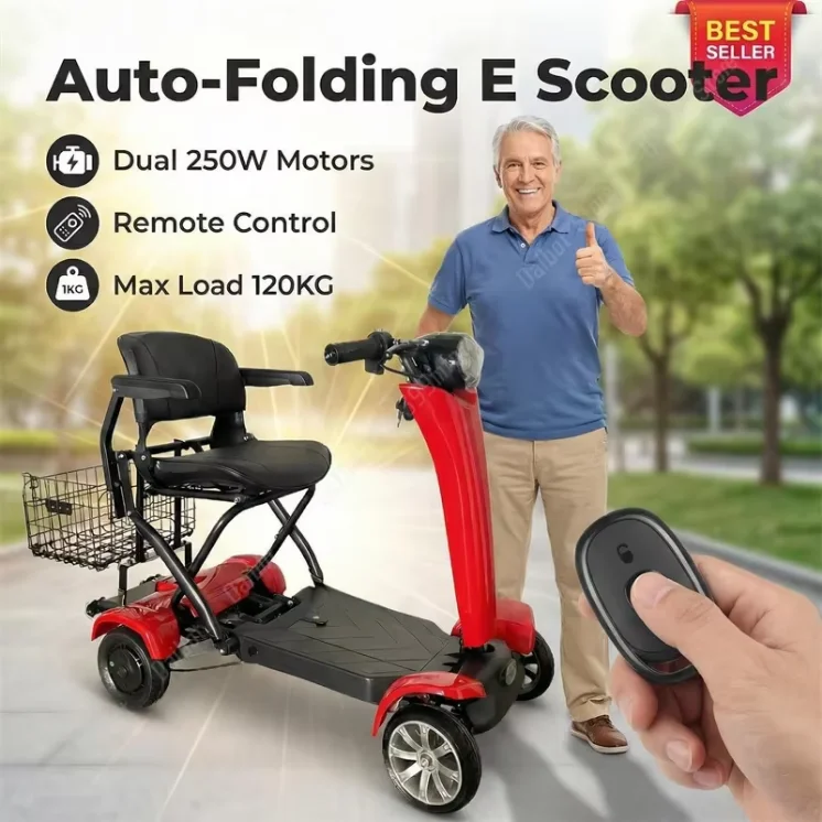 Auto Fold Dual Motor 4-Wheel Electric Scooter 36V 500W Lightweight 40-60km Range Unisex Portable Mobility Vehicle Elderly Riders