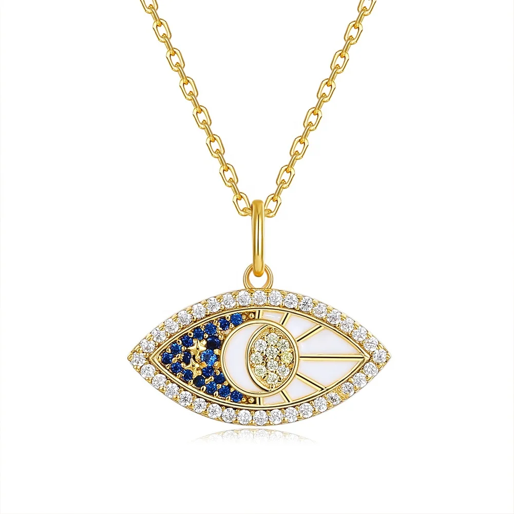 

2021 New Design Summer Fashion Gold Plated S925 Sterling Silver Evil Eye Pendant Necklaces jewelry For Women