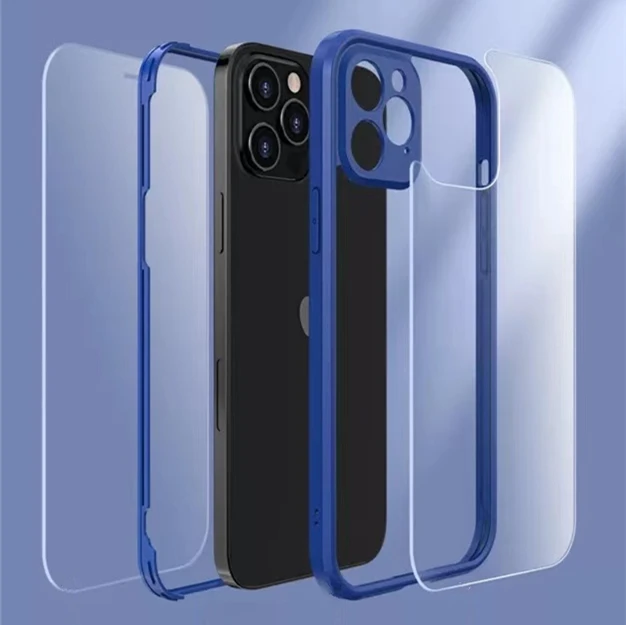 

TPU Frame Buckle closing 360 full protection camera protection double side high clear tempered glass phone case for iPhone 12