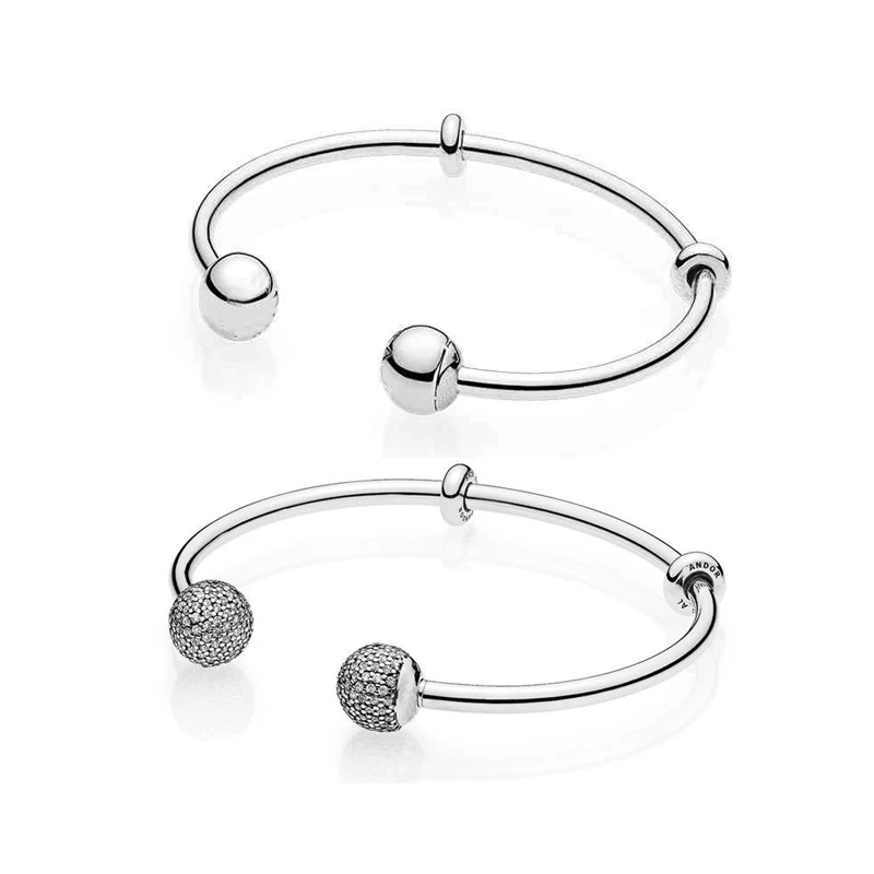 

100% 925 Sterling Silver Basic Open bracelet bangle DIY Beaded Women's Gift