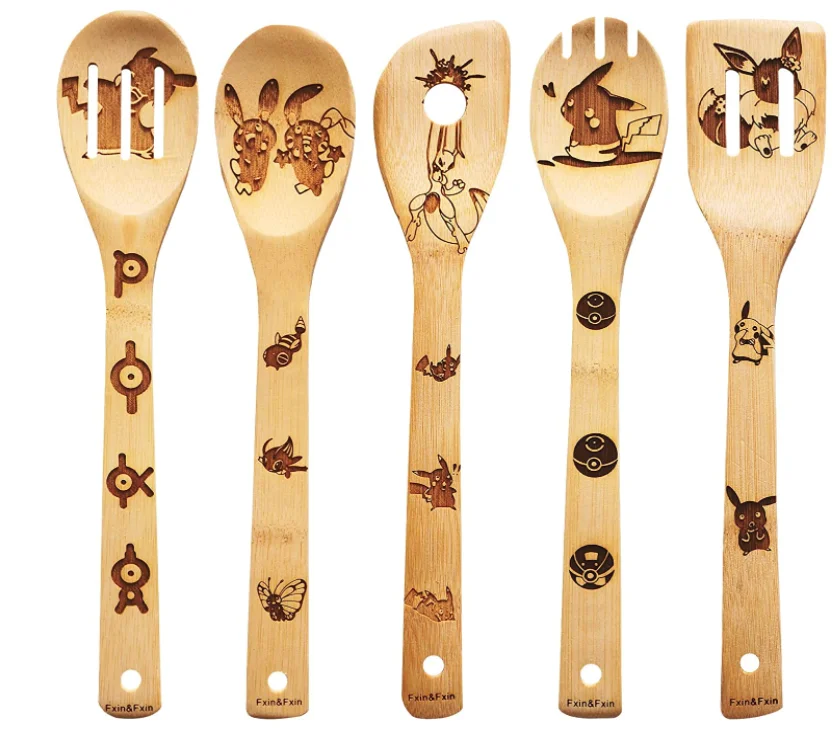 

Christmas Laser Engraving Spoon 5 Pieces Bamboo Slotted Spatula Set Nonstick Cooking Serving Utensils Bamboo Spatula Set Kitchen