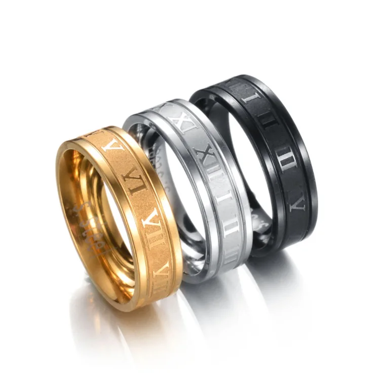 

Cheap bulk sale Roman number stainless steel jewelry rings wholesale, Three colours