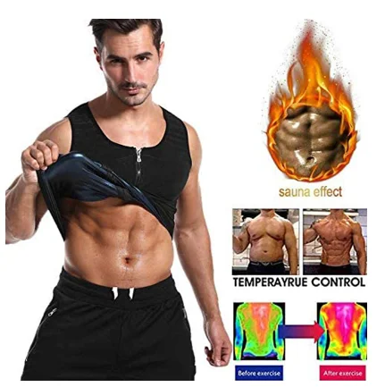 

Men Sauna Vest Polymer Sweat Slimming Weight Loss Sauna Suit Tank Top Zipper Body Shaper Shirt Workout Waist Trainer Fat Burning, Black