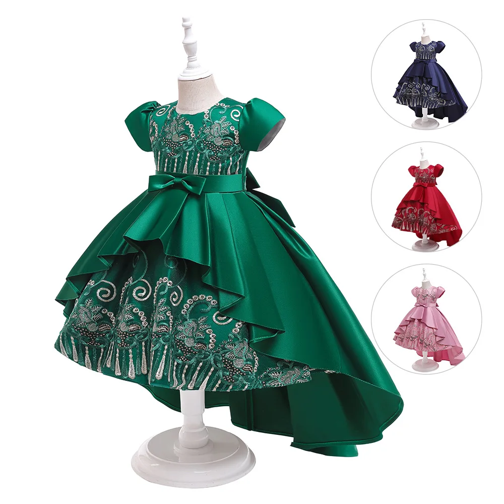 

High Quality Summer Frock Kids Party Wear Flower Girl Western Party Formal Trailing Birthday Dress SL8018