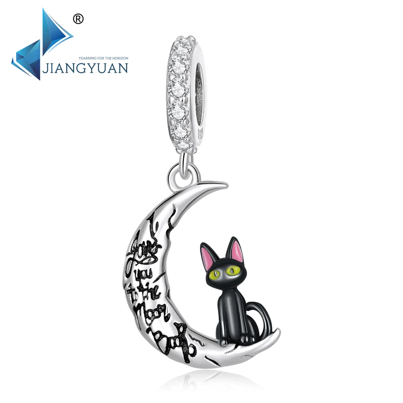 Jiangyuan Fashion exquisite 925 sterling silver black cat pendant moon charms cubic zirconia jewelry