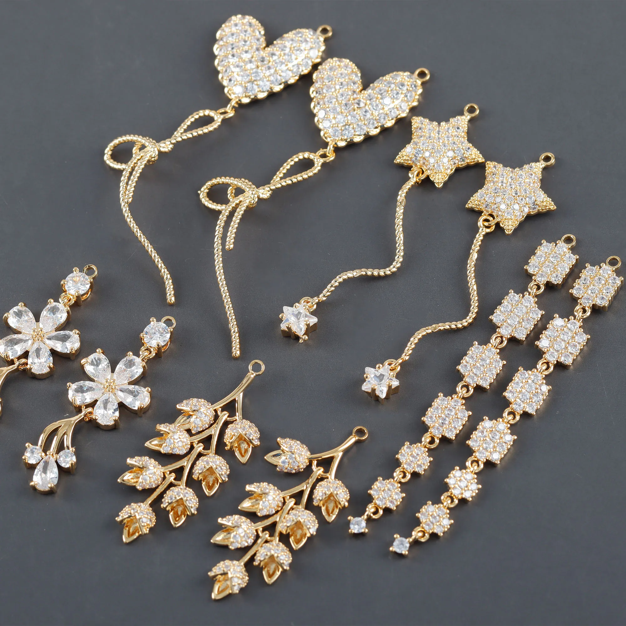 

M1133 Exquisite 18K Gold Plated Zircon Diy Earring Pendant For Women Girls Fashion Jewelry Making Accessories 2pcs/lot