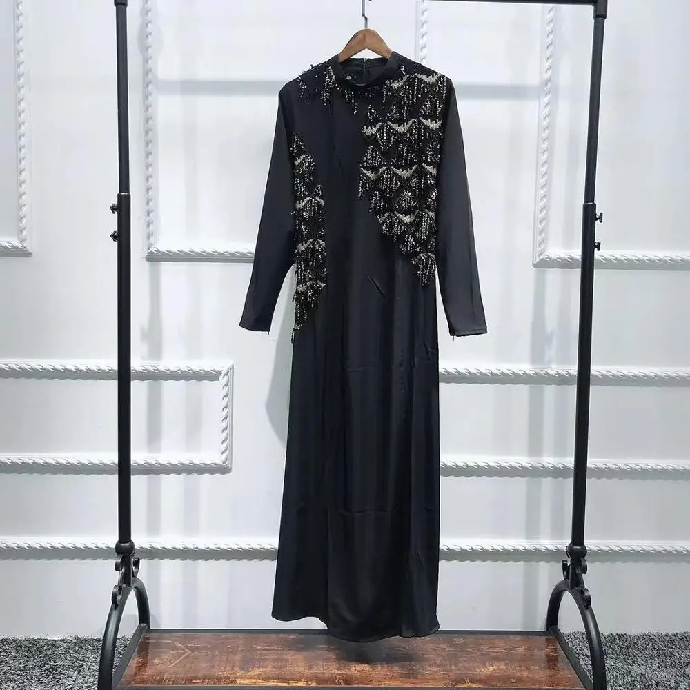 

2019 New dubai muslim shinning sequins women long maxi dress abaya islamic kaftan arab jilbab gown, Black