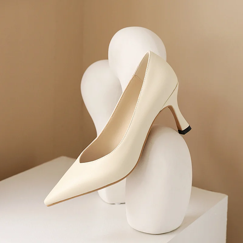 

Summer Dress Pointed Toe Ladies Comfortable Commuter High Heels, Black/ecru/apricot