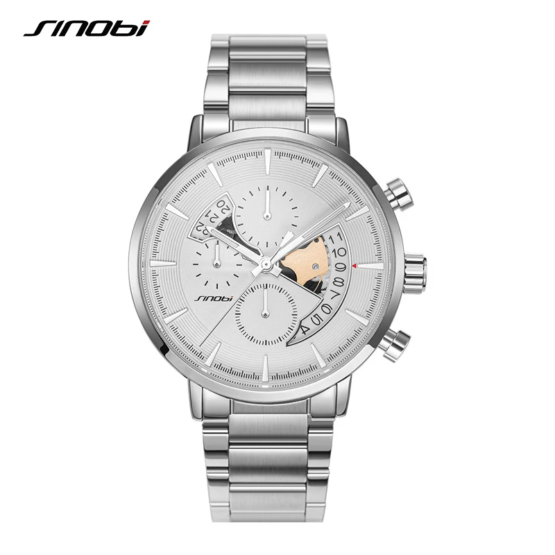 

SINOBI OEM Minimalist Stainless Steel Watch Hand S9829G Luxury Man Chronograph Clock Watches Relojes Hombre with Sunray Face