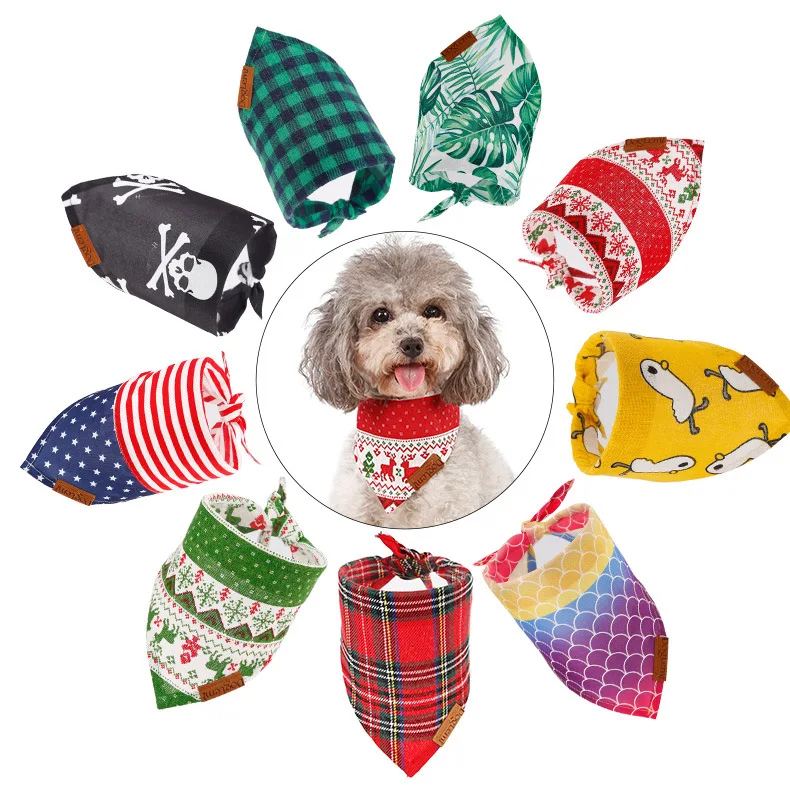 

New organic adjustable blank plaid dog bandanas custom logo cotton bandana for dog