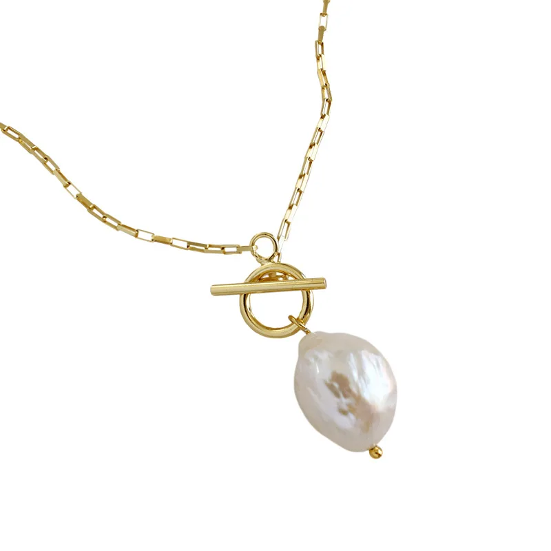 

925 Sterling Silver Baroque Freshwater Pearl Necklace Gold Chain Water Drop Pearl Pendant Necklace