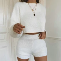 

Long Sleeve White Two Piece Short Outfits Sets Fall 2019 Womens Fashion
