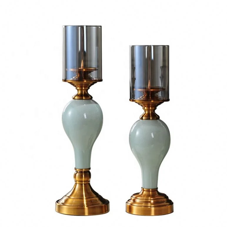 

Factory direct light luxury post-modern ceramic home decoration candlestick hotel bedroom warm candle holder, Gold