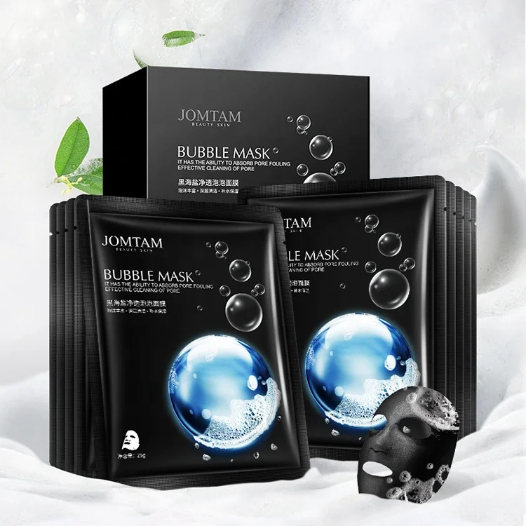 

2019 latest innovate facial mask OEM JOMTAM amino acids baysalt bamboo charcoal bubbles box-packed face mask