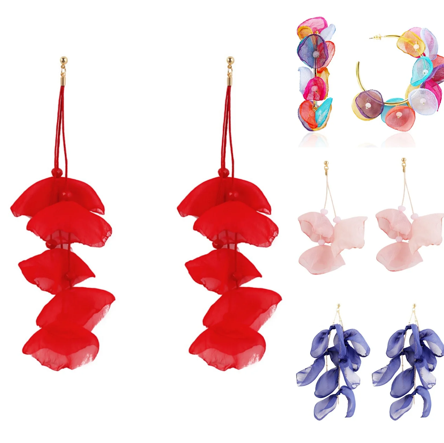 

Fashion Korea Style Lace Petal Circle Earrings New Design Simple Cloth Flower C shape Women's Earrings