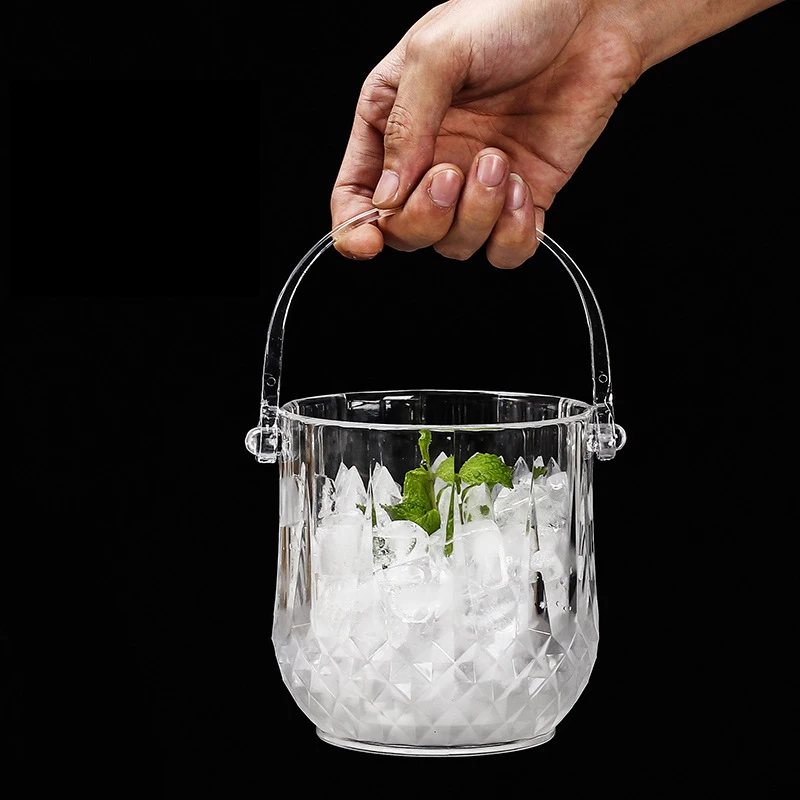 

SQ181Drop-resistant and Durable Acrylic Ice Bucket Transparent Diamond Ice Bucket Plastic Champagne Beer Bucket, As pic