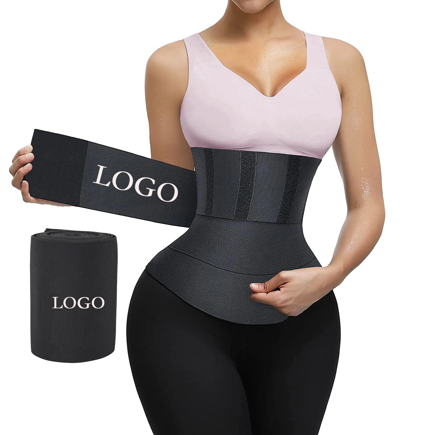 

waist wraps Women High Compression Quick Snatch Bandage Sweat Tummy Weight Loss Support Tape Body Wrap Waist Trainer Band, Black