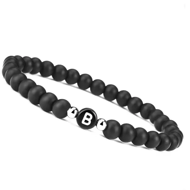 

Wholesale black natural stone A-Z 26 custom letter bead bracelet for women and man