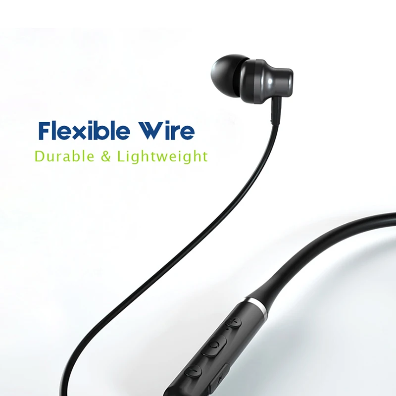 

Professional Neckband In-ear Earphone Wireless BT 5.0 Headphone IPX5 Waterproof With Mic Noise Cancelling PP- 01 HE05, Black
