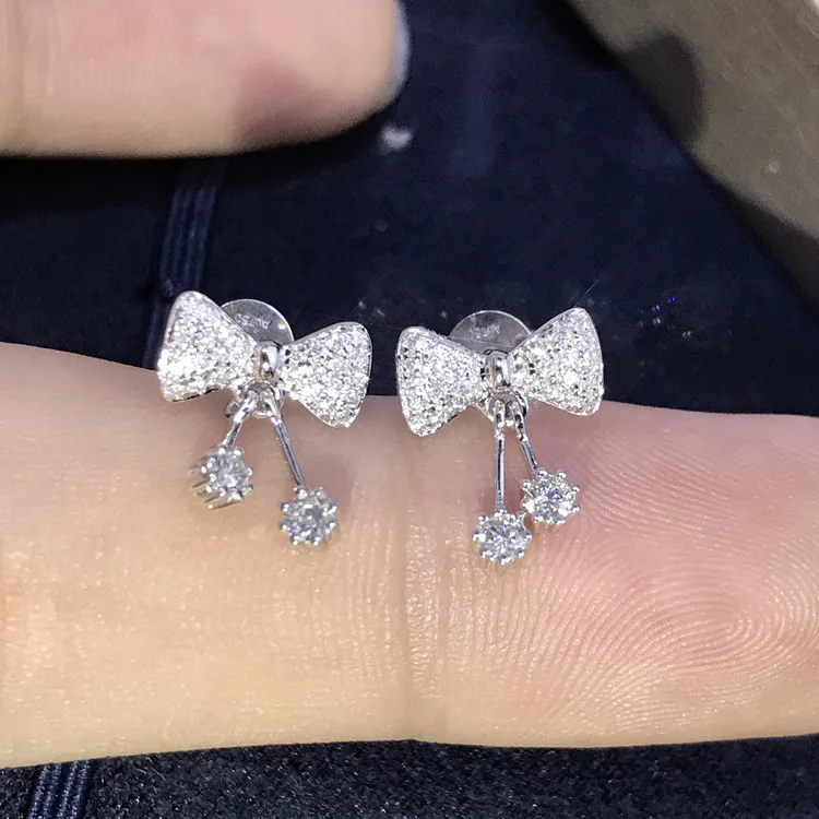 

Fashion Jewelry Factory Wholesale Price KYED0349 CZ Earrings Platinum Plated Bowknot 3A Zircon Silver Earrings for Women