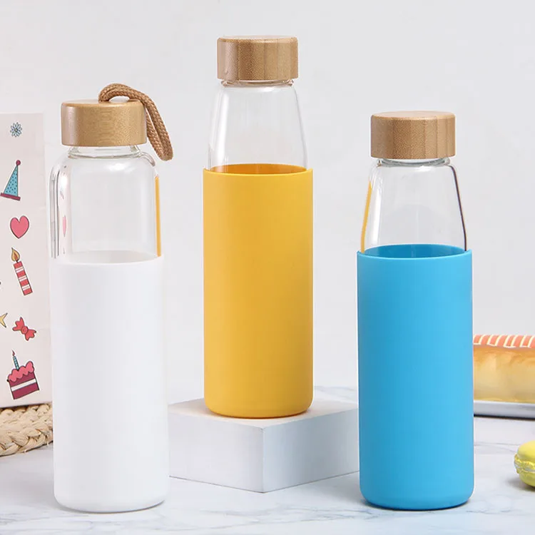 

Reusable portable custom clear high borosilicate glass water bottle with sleeve