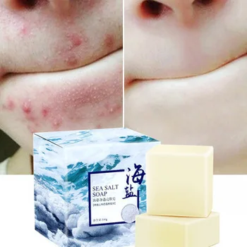 

100g Natural Organic Sea Salt Essential Oil Soap Whitening Handmade Goat Milk Soap For Remove Skin Acne Deep Cleansing Face Care, White