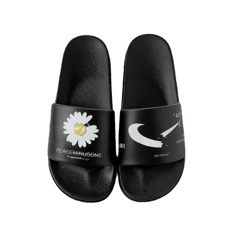 

Amazon USA EUR New Design Fashion slides Wholesaler women fashion slipper male sandals sneakers home wear personalized slippers, Black,white
