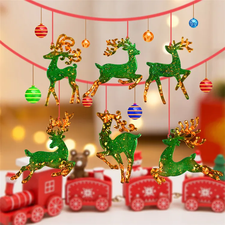 

Y3528 DIY Epoxy Resin Silicone Christmas Deer Keychain Mold for Resin Crafting, White