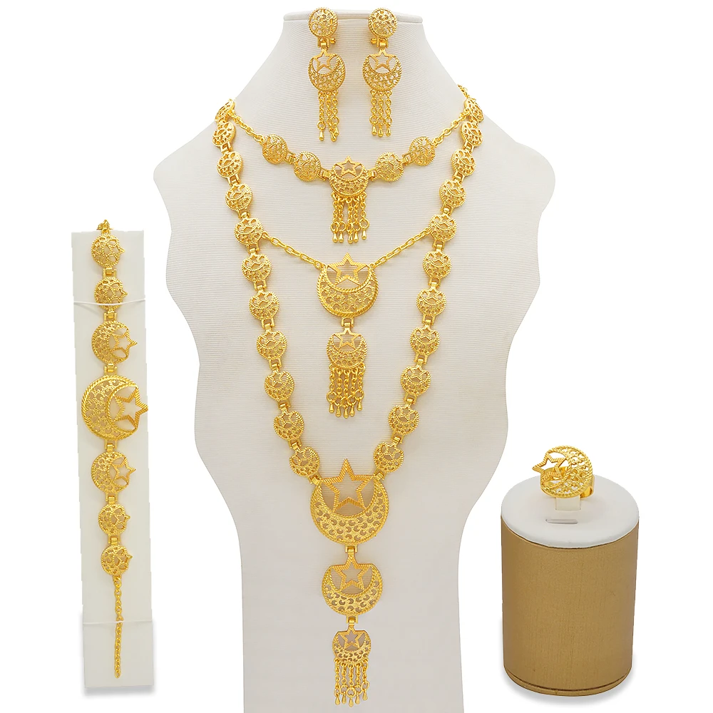 

2021 Saudi gold jewelry set African fashion jewelry sets gold plated jewelry necklace sets BJ848, As picture