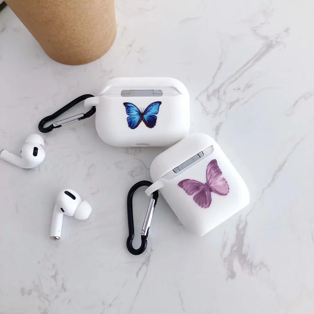

Trend cartoon butterfly Shockproof Silicone Soft Dull Polish Protective Earphone Case for Airpods case 2/3, Optional