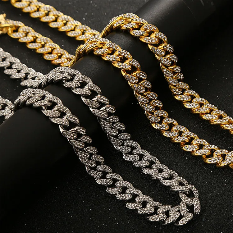 

Wholesale Hip Hop 12MM Gold Silver Plated CZ Cuban Link Miami Iced Out Chain Diamond Necklace Men Women