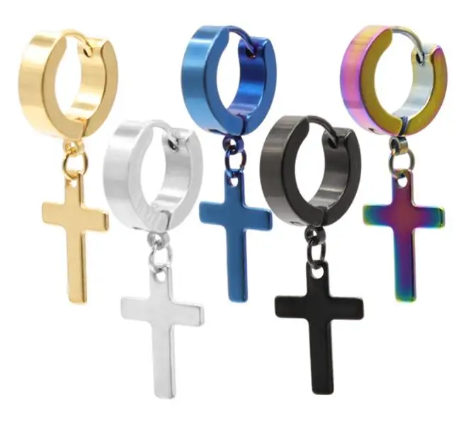 

Wholesale earrings stainless steel jewelry hanging cross earrings for men, Picture