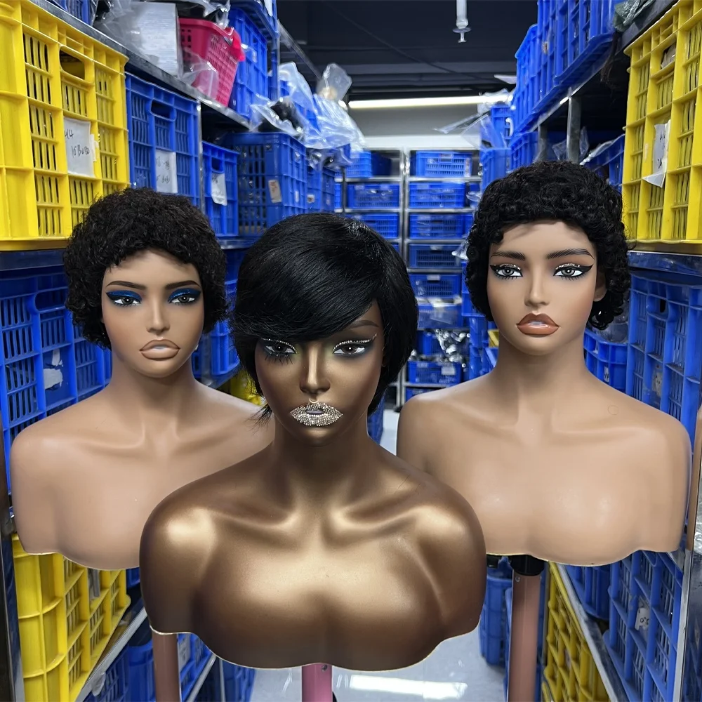Wxjlonghair Pixie Wig Wholesale Lace Frontal Short Pixie African Wigs Dark Root Human Curly Hair Wigs 10pcs Factory Price