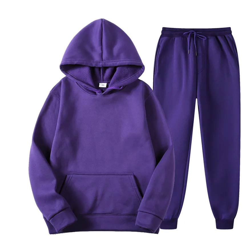 

Men Solid Color Casual Sets Autumn New Men's Hoodies + Pants Two-Piece Tracksuit Trendy Sportswear Set Male