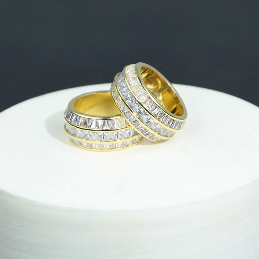 

Wide band Men's ring with White Square Zircon Full Crystal Rings For Women Men Hip Hop Engagement Ring Jewelry Wholesale