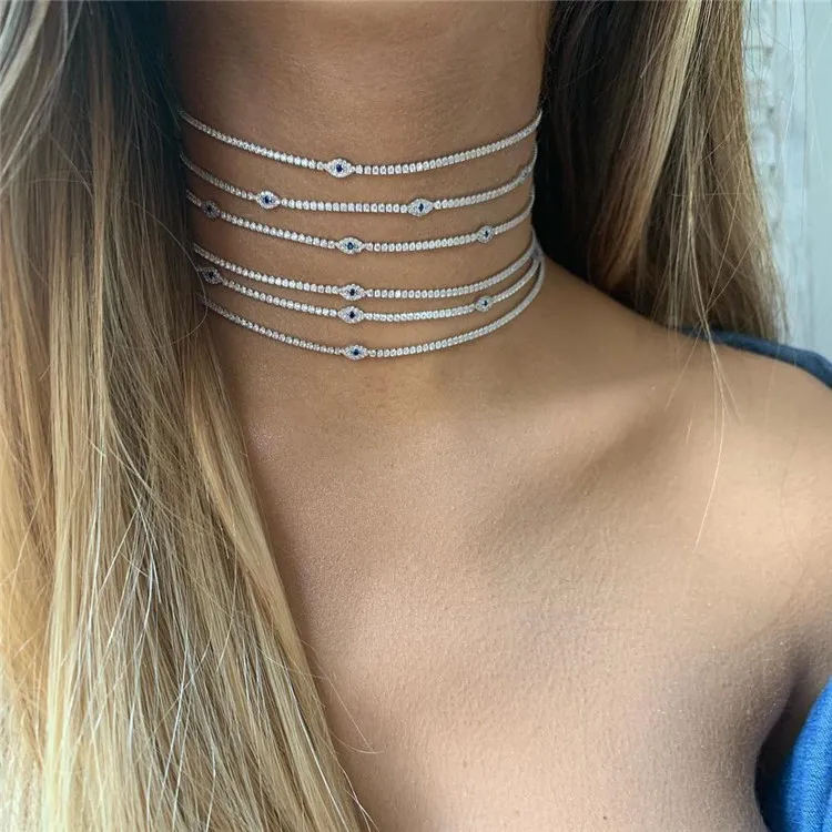 

Fashion Women Jewelry Cute Lovely CZ Evil Charm Eyes Tennis Chain Choker Necklace Bracelet Jewelry Set