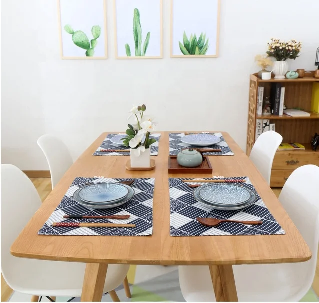 

i@home classic rectangle navy blue double layer fabric linen table placemat dining table cotton