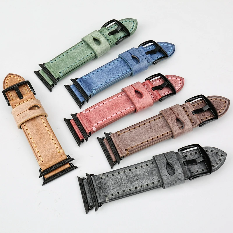 

MAIKES Vintage Leather Strap Replacement For Apple Watch Band 44mm 40 / 42mm 38 Series 6 5 4 3 All Models Apple Watch Watchband