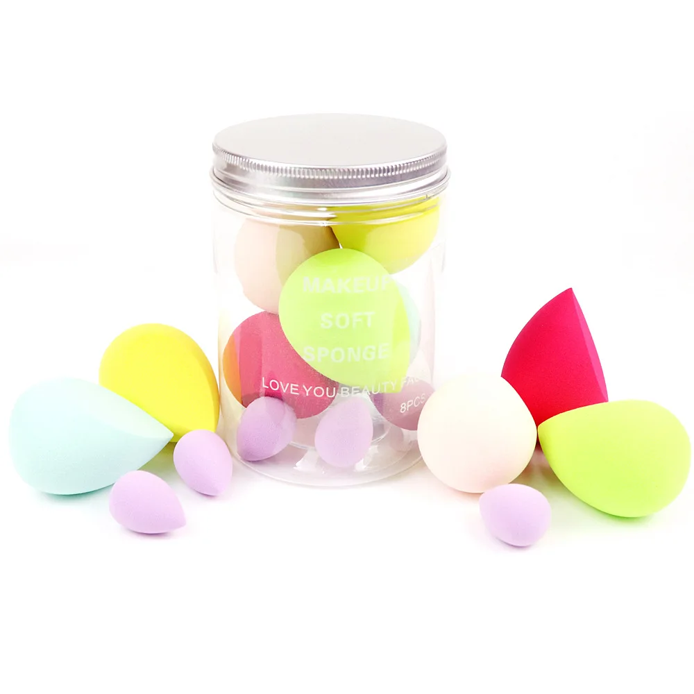 

8Pcs Mix Size Makeup Puff Sponge Set Dry&Wet Use Foundation Powder Blush Cosmetic Sponges Women Make Up Tools with Storage Box, 6 color