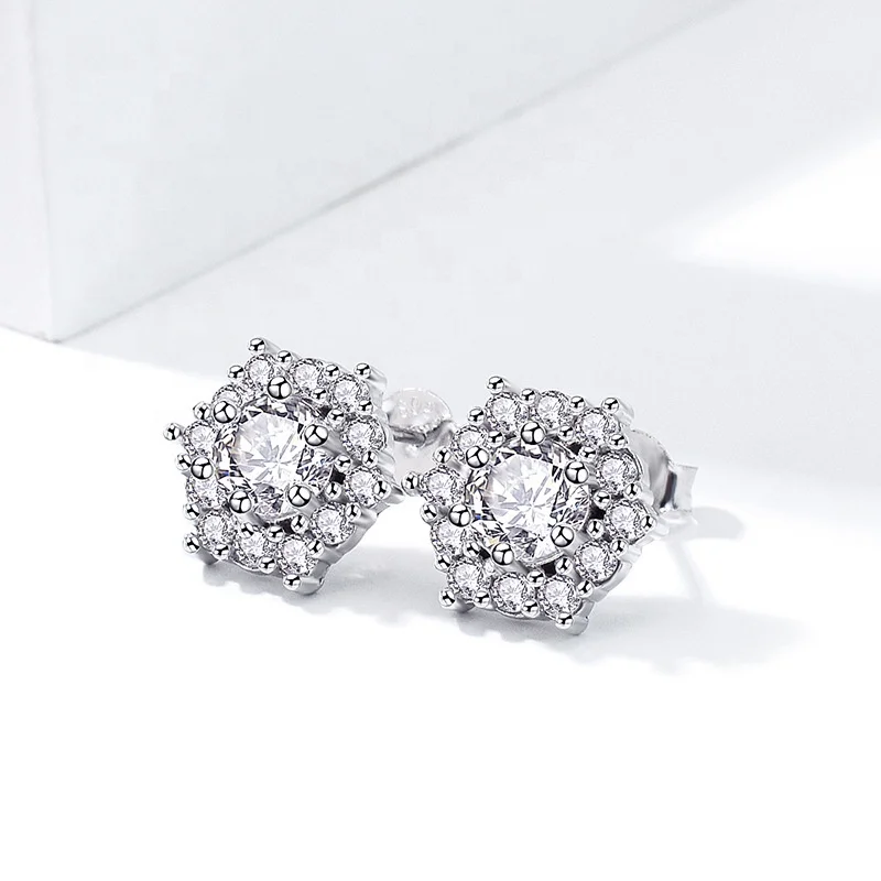 

100% 925 sterling silver Small Round Earrings with luxury Zircon Wedding Stud Earrings for Women Party Jewelry