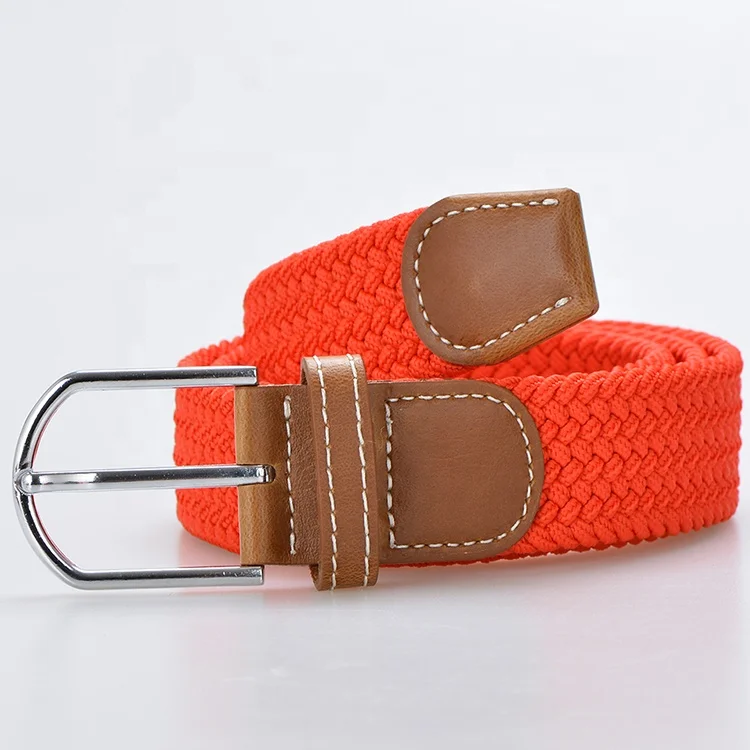 
fashion custom Rose red elastic braided stretch woven belts with alloy buckle 