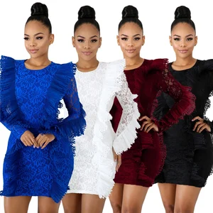 Women Casual Ruffle Floral Lace Mini Dress Embroidered Club Evening Party Dress 2