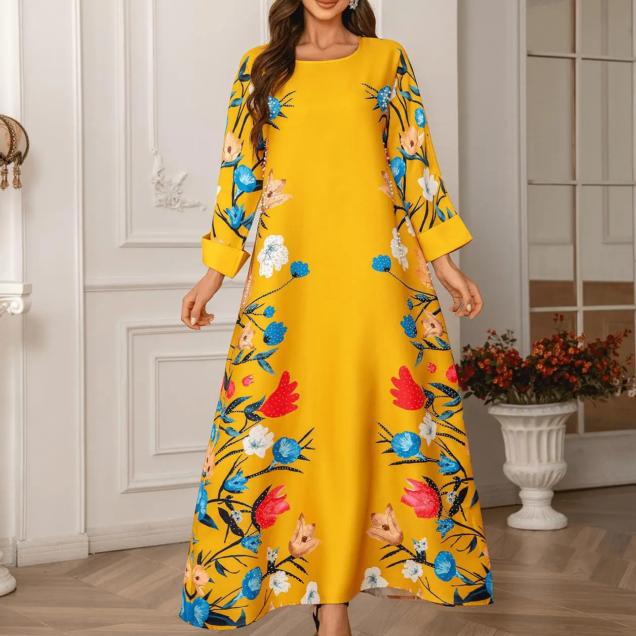 Dubai Fashion Printed Hot  Women's Robe Abaya Muslim Dress