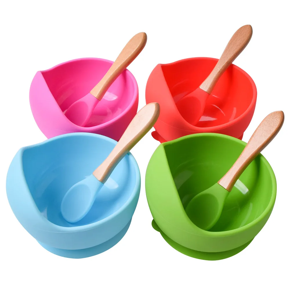 

Food grade Children toys baby eating bib cat food bowl baby sucker silicone bowl SET for Kids