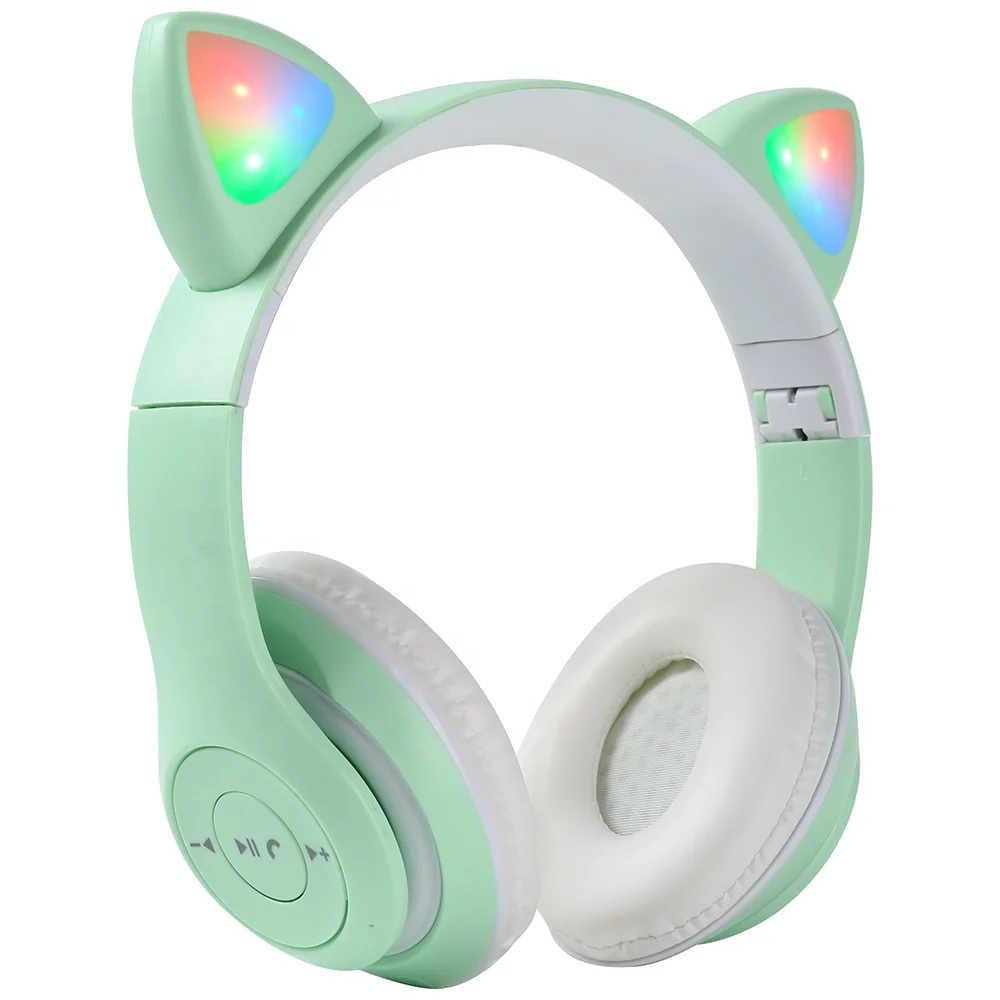 

China Manufacture OEM Flash Light Cute Cat Ears LED Kid Girl Stereo Music Headset Gift Wireless Bluetooth Headphone with Mic, Colorful