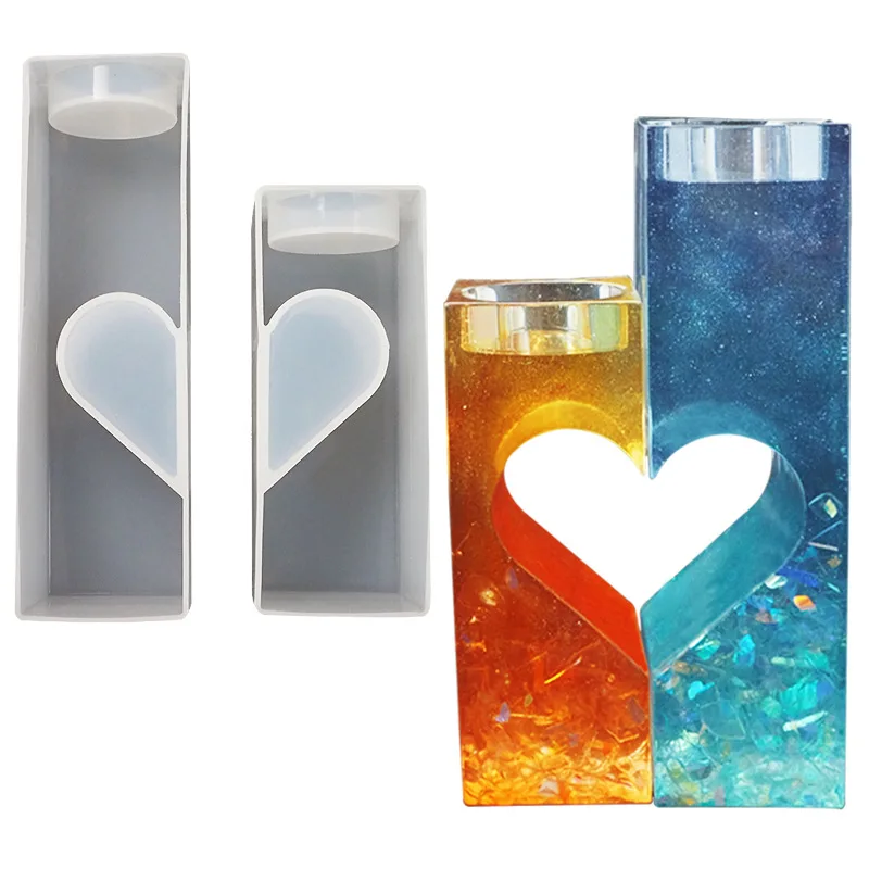 

1052 DIY Epoxy Valentine's Day Love Candle Holder Resin Mold Rectangular Heart-shaped Swing Table Storage Box Silicone Mold, White